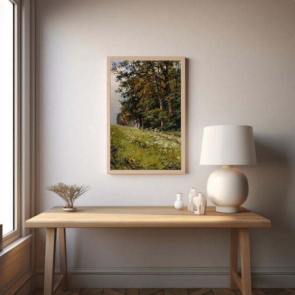 Spring - free vintage printable displayed in frame on a wall by a window