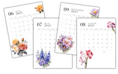 Free 2025 Calendar Printable, Free Printable Calendar, birth flowers printable,