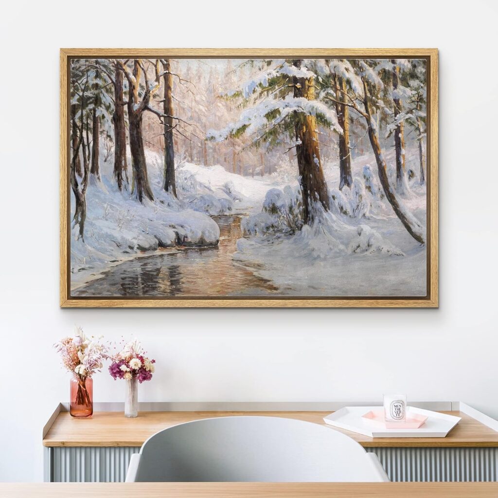 Framed canvas wall art, snow winter scene, forest, nature, wilderness