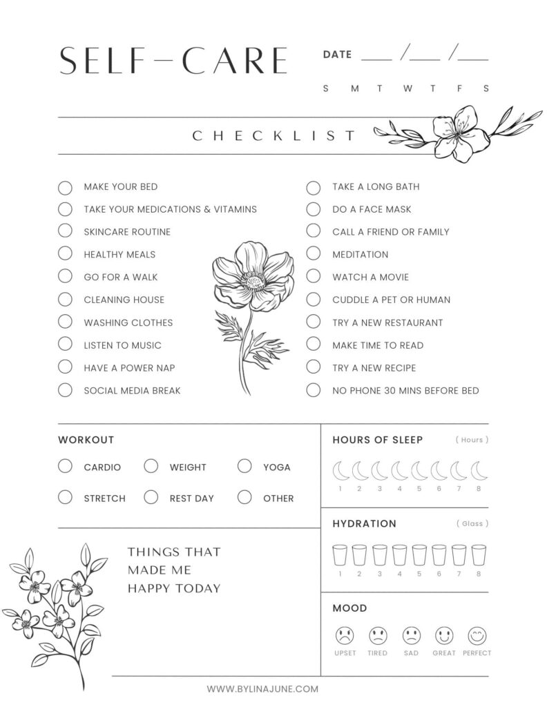 self care tracker with florals