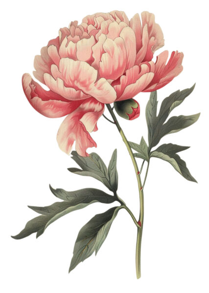 free printable single pink peony illustration