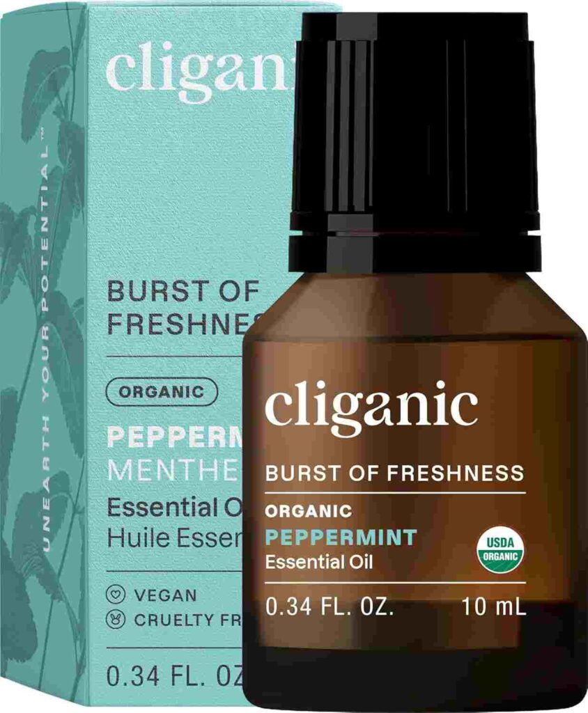 organic Peppermint Essential oil in bottle